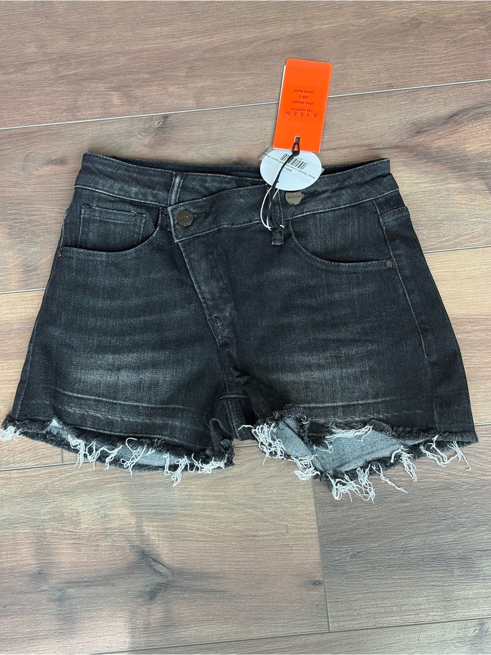 Women’s Washed Black Frayed Hem Denim Shorts